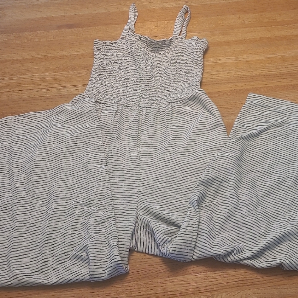 Old Navy Black and White Striped Jumpsuit Medium TALL